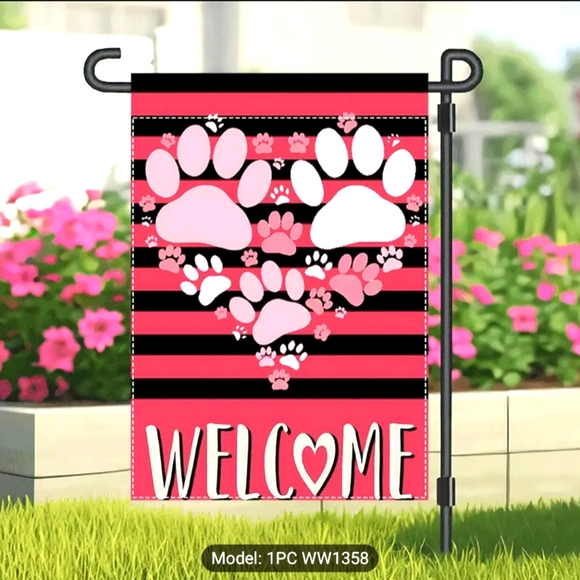 None Other - Any 2 Fer $12 - Pink and Black Striped Welcome Flag